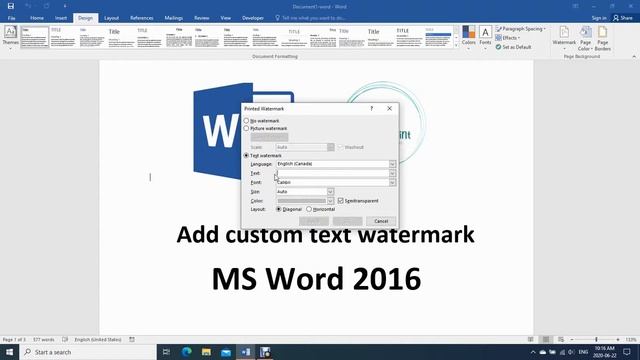 How To Add Custom Text Watermark In MS Word 2016