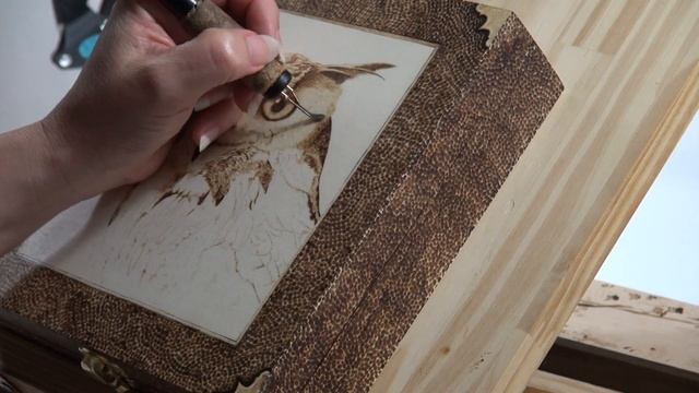 Wood Burning Art - Eagle Owl - pyrography time lapse смотреть онлайн