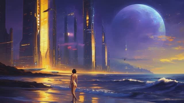 Space Babes at the Shore of the Cosmic Ocean AI Music Video PERFECT FUTURISTIC COMPANIONS смотреть онлайн