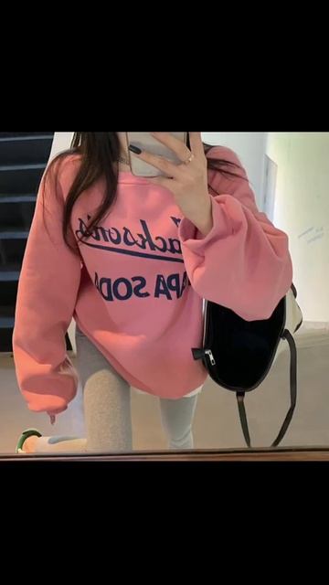 Pretty Letter Print Sweater Women's Autumn Winter Pink Korean Loose Round Neck Pullover Sweatershir смотреть онлайн