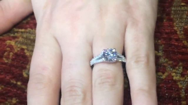 Platinum And Cubic Zirconia Engagement Ring 1.5 Carat Realistic Size.