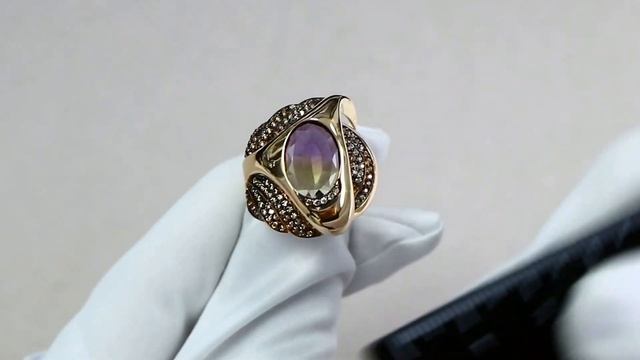 Золотое кольцо Александра с фианитом и аметрином кл2689-49ск-ш