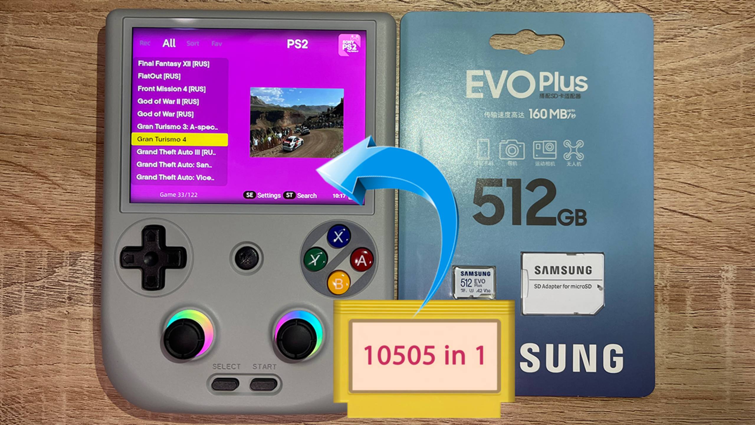 Карта 512гб с ретро играми для Anbernic RG406V, внутри 10505 игр для Анберник 406в смотреть онлайн