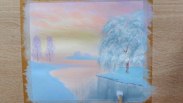 Зимнее утро акриловыми красками / Рисуем зимний пейзаж смотреть онлайн