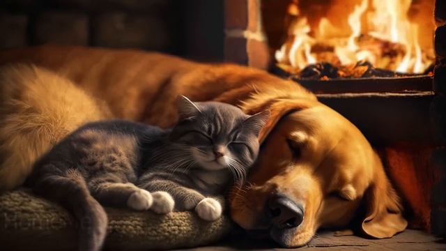 🔥 Мурлыкающий кот и потрескивающий камин для релакса 🐱 Звук мурчания для глубокого сна смотреть онлайн