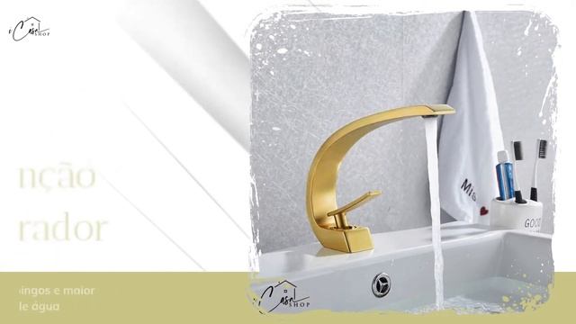Torneira Banheiro Lavabo Slim Monocomando Dourada Escovada 20cm Premium iCasa Shop смотреть онлайн