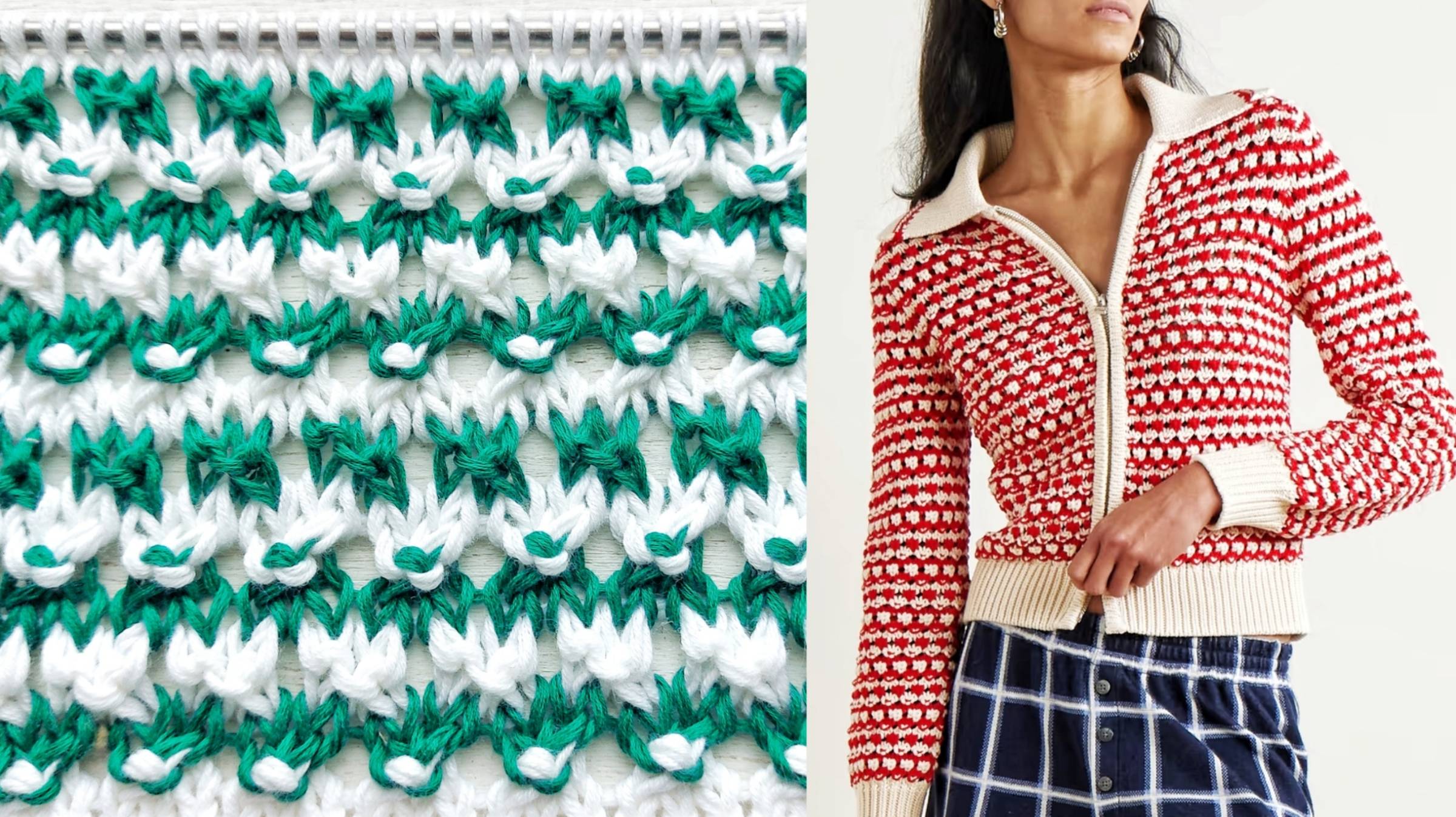 Фактурная двухцветная сетка спицами 💥 Разбор узора кардигана от американского бренда смотреть онлайн