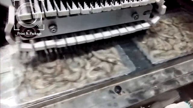 Упаковка лотков с морепродуктами на горизонтальной упаковочной машине 600D смотреть онлайн