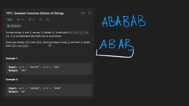 Leetcode 1071: Greatest Common Divisor of Strings (RU) смотреть онлайн