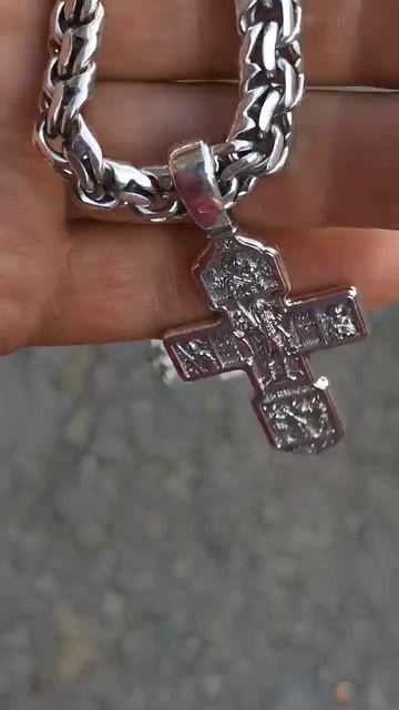 Цепочка Бисмарк замок коробка и крестик двусторонний с Архангелом Михаилом, серебро 925 пробы смотреть онлайн