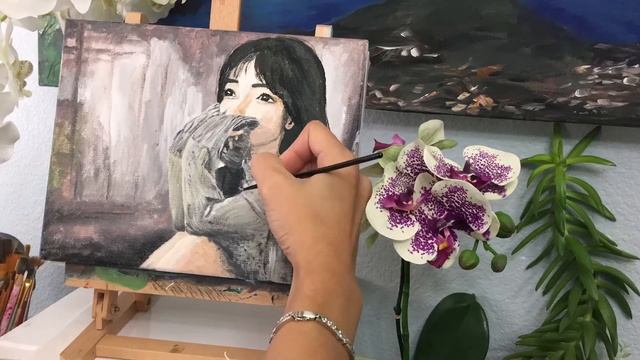 Greeting Fall Painting || Portrait Painting on Acrylic || Practicing || Cozy Girl Sitting by Window смотреть онлайн