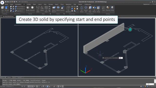 GstarCAD 2021 - 3D POLYSOLID смотреть онлайн