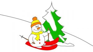 Раскраска из мультфильма - санки, снеговик. Учим цвета