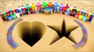 Эксперимент: сердечки и звездочки с Big Mtn Dew, Coca Cola, Fanta, Monster, Chupa Chups и Mentos