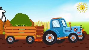 Трактор едет по полям Трактор едет дыр дыр дыр - песенка для детей / мультик Синий трактор и овощи