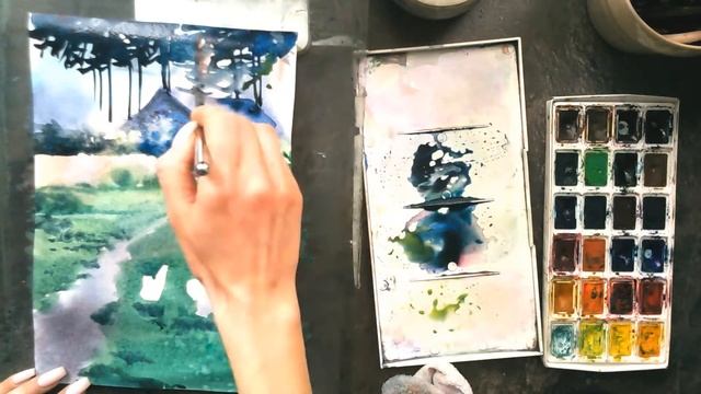 акварель урок сельский пейзаж смотреть онлайн