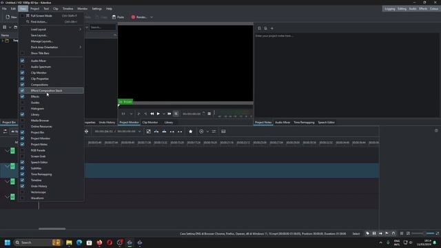 Kdenlive 24.02.0  Layout Cara Menghilangkan Memindahkan Menu Panel Di Kanan Bawah