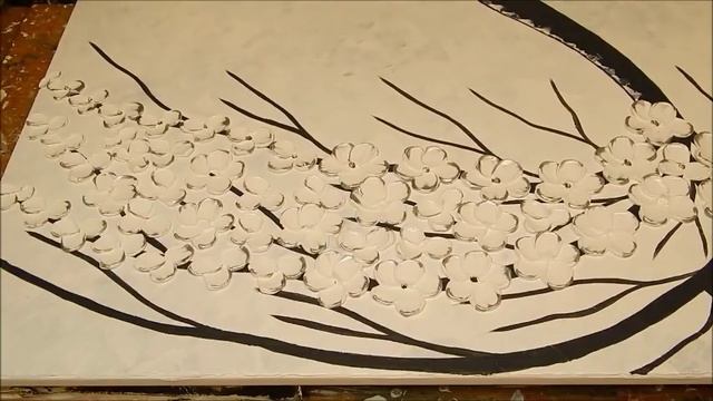 paint white flower texture tree painting with acrylic paint use palette knife speed Video by ilonka смотреть онлайн