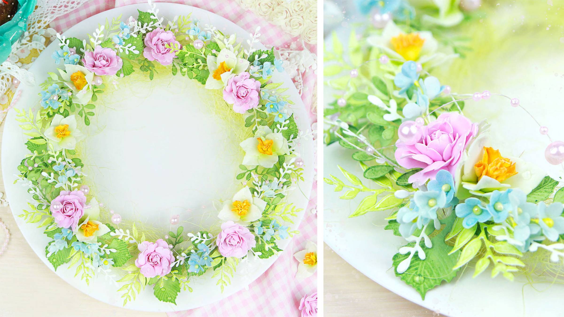 Взяла картон и вырезала из него кольцо, а потом украсила его цветами и листиками. Пасхальный венок смотреть онлайн