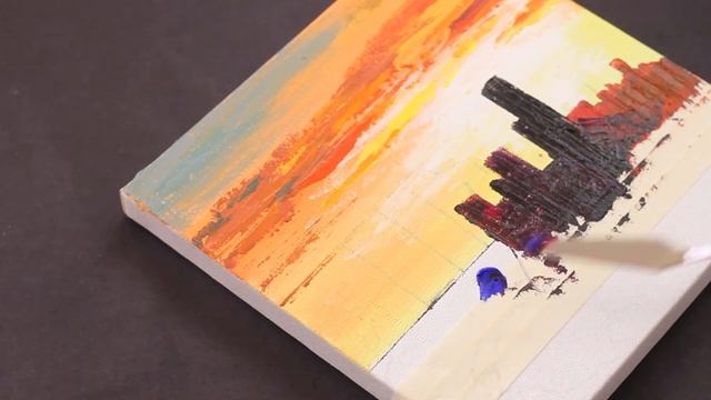 Cityscape Painting in Acrylics / Dawn of the city Painting with palette knife / Easy / Day #231 смотреть онлайн