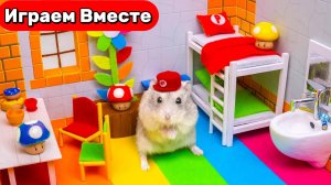Хомяк в лабиринте ! Умный хомяк попал в  игру СУПЕРМАРИО с ЛОВУШКАМИ ! Видео для детей