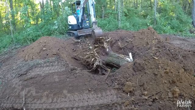 Digging a TRENCH with a BOBCAT E32 MINI EXCAVATOR to Prevent WATER from getting into the HAY BARN смотреть онлайн