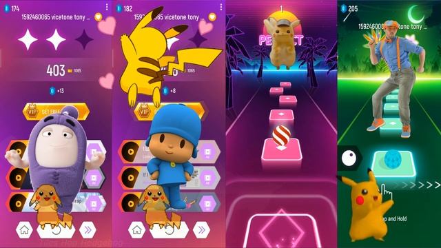 Oddbods Jeff🆚Pocoyo🆚Pikachu🆚Blippi - Tiles Hop EDM Rush Gameplay.