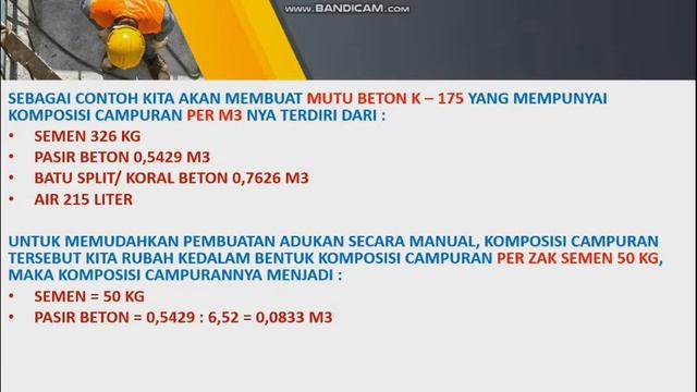 Takaran Campuran Adukan Cor Beton K-175 Cara Manual смотреть онлайн