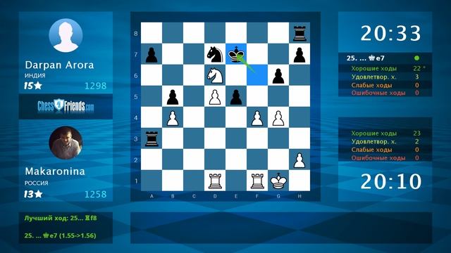 Chess Game Analysis: Makaronina - Darpan Arora : 1-0 (By ChessFriends.com) смотреть онлайн