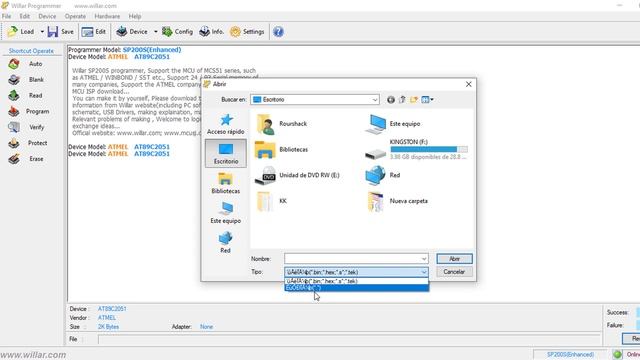 SOFTWARE WILLAR | PROGRAMADOR SP200S Y SP200SE | PROGRAMADOR DE MCU O UC ATMEL DE LA FAMILIA AT89C