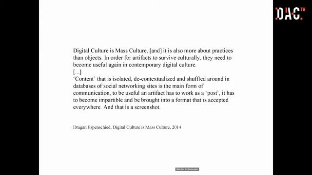 科技藝術典藏「通往網路藝術保存與維護的途徑 The Path Toward Conserving Net Art」系列講座1 смотреть онлайн