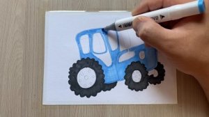 Рисуем синий трактор | по полям по полям синий трактор едет к нам