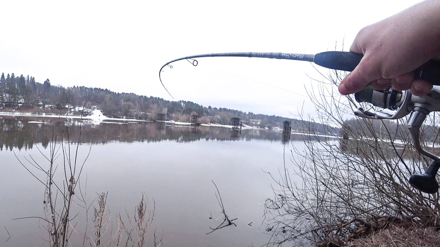 УТАЩИЛА рыба РЫБАКА. НЕМОГУ ОСТАНОВИТЬ! Рыбалка на спиннинг весной с берега смотреть онлайн