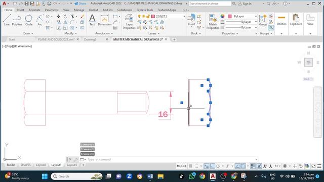 How to Draw the Orthographic Projection of a Nut and Bolt, in AutoCAD смотреть онлайн