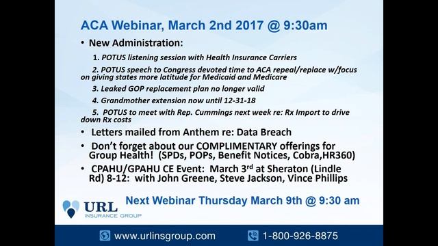 Weekly PPACA Update Webinar 3-1-2017 смотреть онлайн