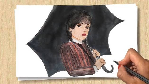 Как нарисовать Уэнздей Аддамс_Drawing Wednesday Addams _ Учимся рисовать смотреть онлайн