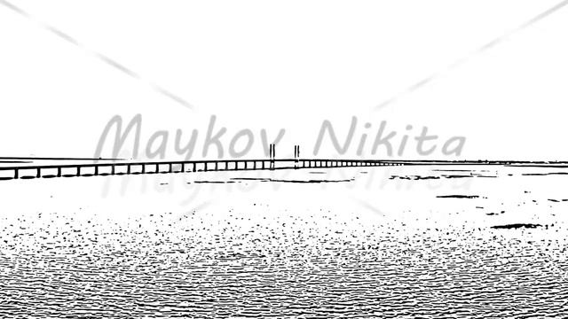 Sketch doodle style. Oresund bridge. A long tunnel bridge with an artificial island between Sweden смотреть онлайн