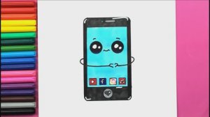 Как нарисовать кавайный телефон шаг за шагом. Легкие рисунки для детей. Яркие цвета.