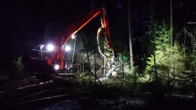 Harvester At Night Work