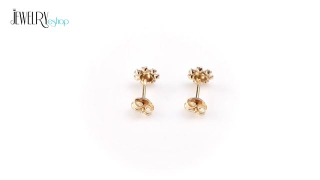 Обеци от жълто злато 14K - цвете с гладък център и кръгли прозрачни цирконии смотреть онлайн