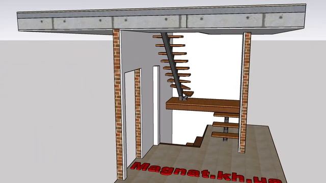 Эскиз лестницы на центральном косоуре. смотреть онлайн