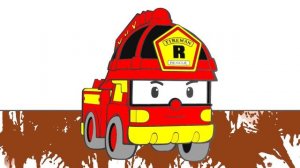 Раскраска из мультфильма - Робокар Поли: пожарная машина, экскаватор