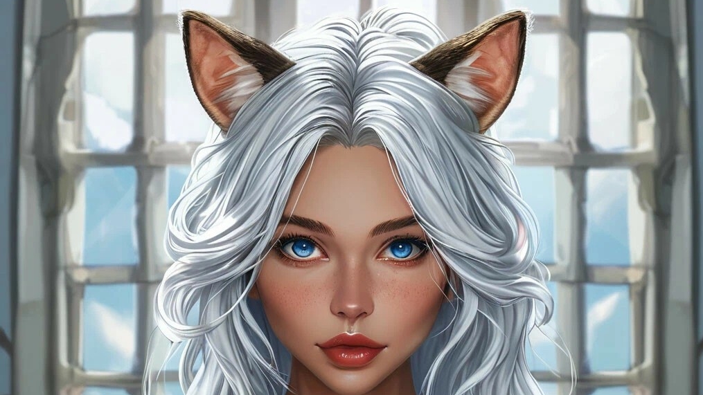 Юлиана русская пошлая пышногрудая девушка с кошачьими ушками, белыми волосами и голубыми глазами. смотреть онлайн