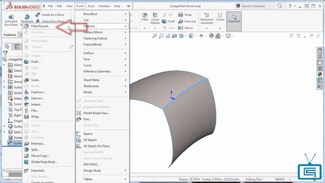 Curvature Continuous Edge Fillet - SolidWorks 2016 смотреть онлайн