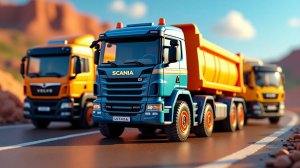Радиоуправляемые грузовики и машины в действии! SCANIA! MAN! VOLVO! KOMATSU!