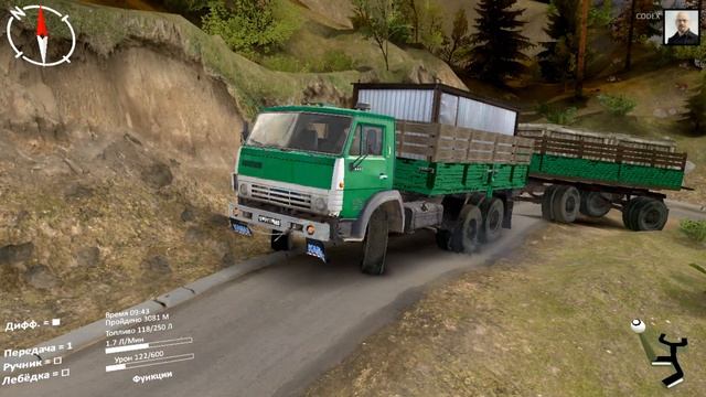КамаЗ 5320 бортовой с прицепом груженый спец грузом еду через перевал.SpinTires. смотреть онлайн
