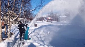 Снегоуборочная приставка Акимов СМ-600 и мотоблок Патриот Урал М2