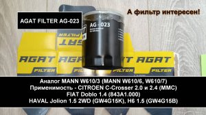Распил масляного фильтра AGAT FILTER AG-023 (аналог MANN W610/3)