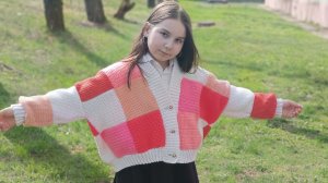 Кардиган из квадратных мотивов крючком