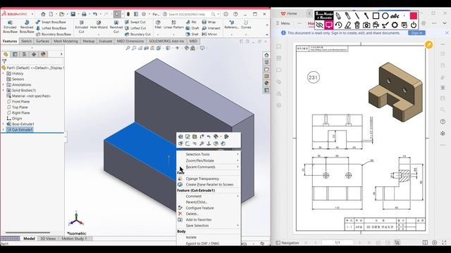 SolidWorks | 3D CAD EXERCISES 231 | StudyCadCam | Solution Tutorial | смотреть онлайн